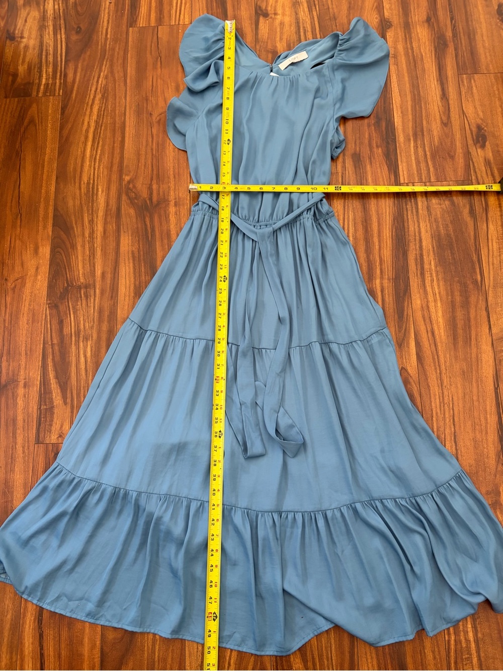 LOFT Women's Medium Blue Tiered Maxi Dress with Tie Waist New With Tags - Picture 3 of 4